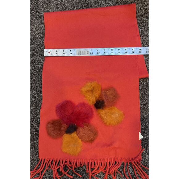 Colombo Cashmere Scarf Shawl Fur Flower Detail Burnt Orange - Picture 7 of 7